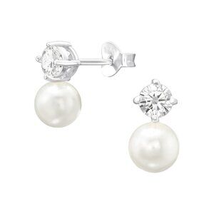 Sterling Silver Pearl and CZ Earrings